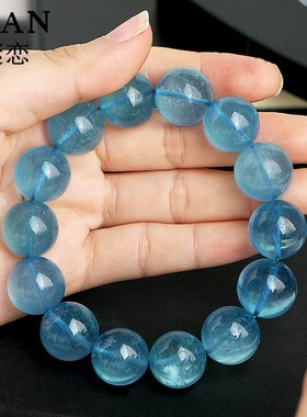 天然海蓝宝手链高冰透巴西老矿料