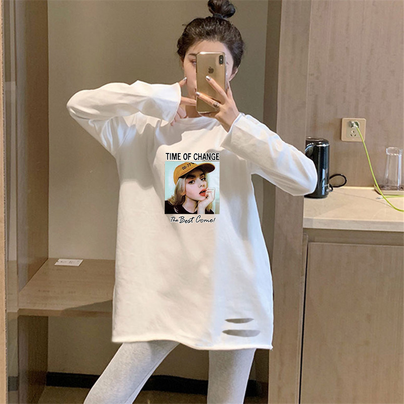 白色内搭打底衫女装秋冬季加绒长袖t恤上衣中长款遮屁股洋气上衣