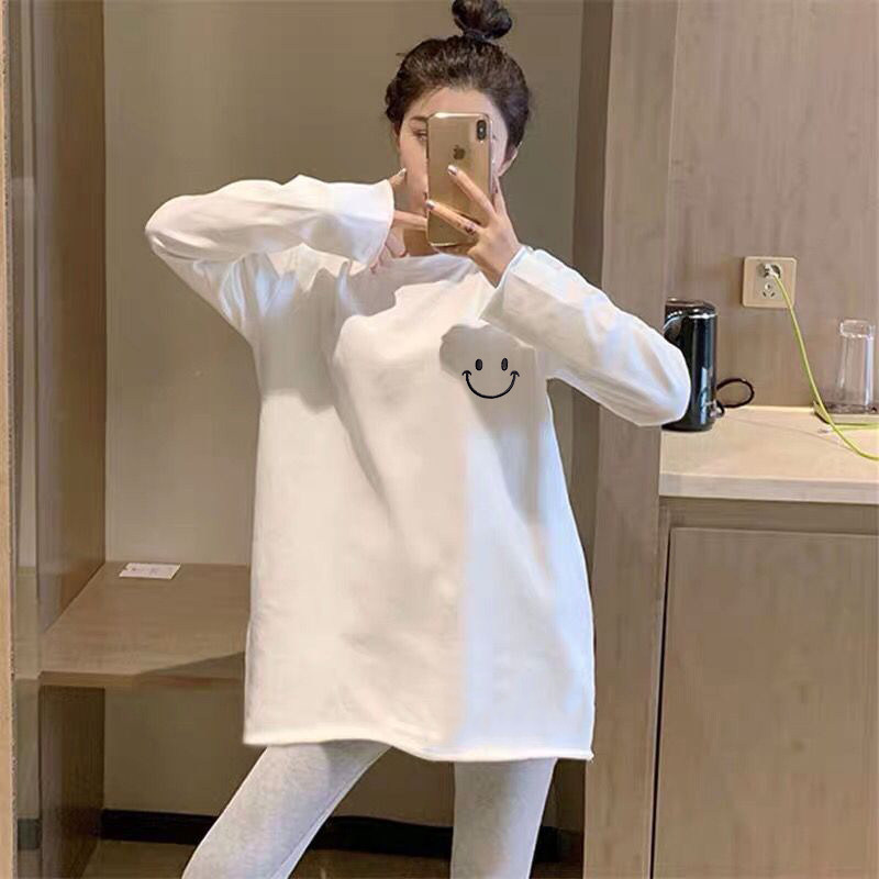 白色内搭打底衫女装秋冬季加绒长袖t恤上衣中长款遮屁股洋气上衣