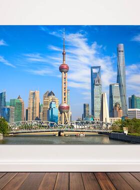 东方明珠塔城市建筑海报名胜古迹都市风景画上海夜景摄影图自粘画