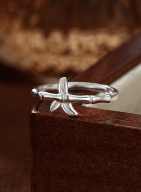 S999纯银足银戒指竹节食指指环女设计小众高级感简约开口戒子手饰