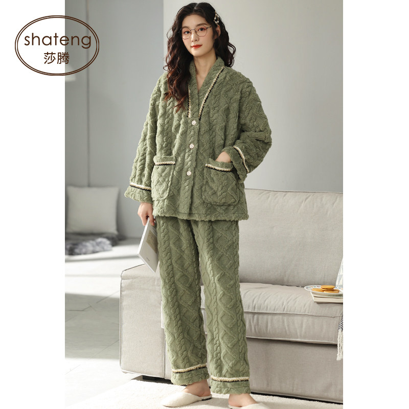 2021年新款秋冬季冬款珊瑚绒睡衣 莎腾睡衣/家居服套装