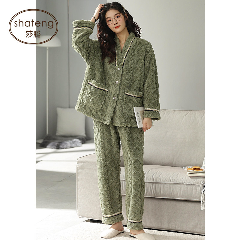 2021年新款秋冬季冬款珊瑚绒睡衣 莎腾睡衣/家居服套装