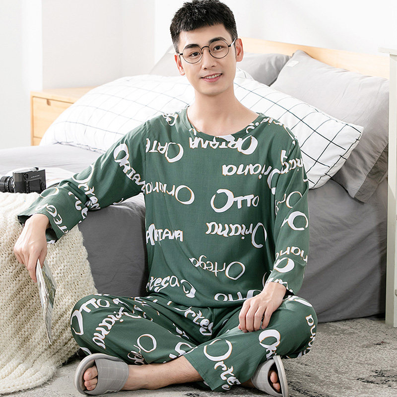 宽松纯棉绸男士春秋长袖套装睡衣 玟华世家睡衣/家居服套装