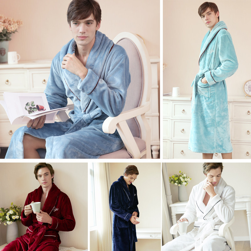 男秋冬季珊瑚绒加绒长款加长睡袍 蒂基睡袍/浴袍