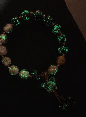 五台景区夜光福蝶琉璃金箔手串