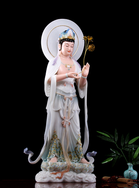 汉白玉佛像家用双莲西方三圣摆件