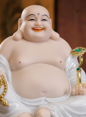 汉白玉描金弥勒佛佛像招财摆件