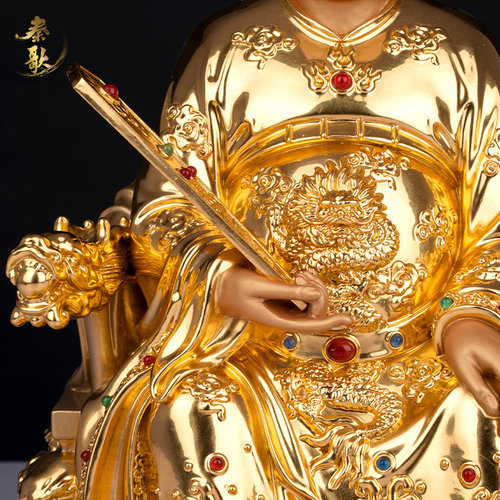 秦歌黄铜手工贴金彩绘灶王爷神像家用厨房灶君司命星君像灶神摆件 - 图1