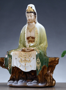 台湾铜雕掐丝珐琅彩禅定观音佛像