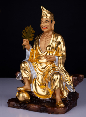 秦歌铜贴金济公神像家用客厅摆件