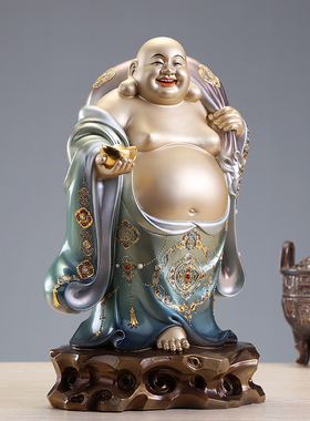 黄铜手工彩绘大肚弥勒佛佛像摆件
