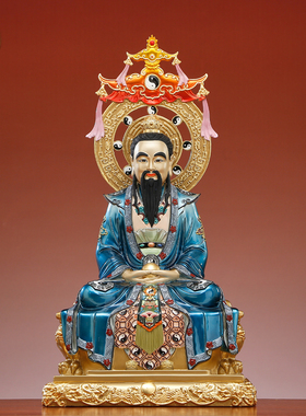 铜彩绘三清祖师神像佛堂供奉摆件