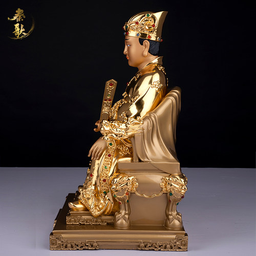 秦歌黄铜手工贴金彩绘灶王爷神像家用厨房灶君司命星君像灶神摆件 - 图3