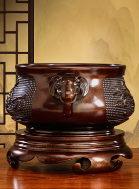 铜香炉家用室内供奉象耳荷花套炉