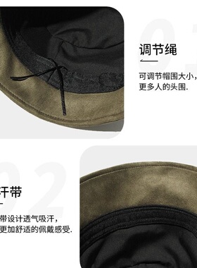 麂皮绒渔夫帽黑色日系复古帽子女款素颜遮脸大头围秋冬显脸小盆帽