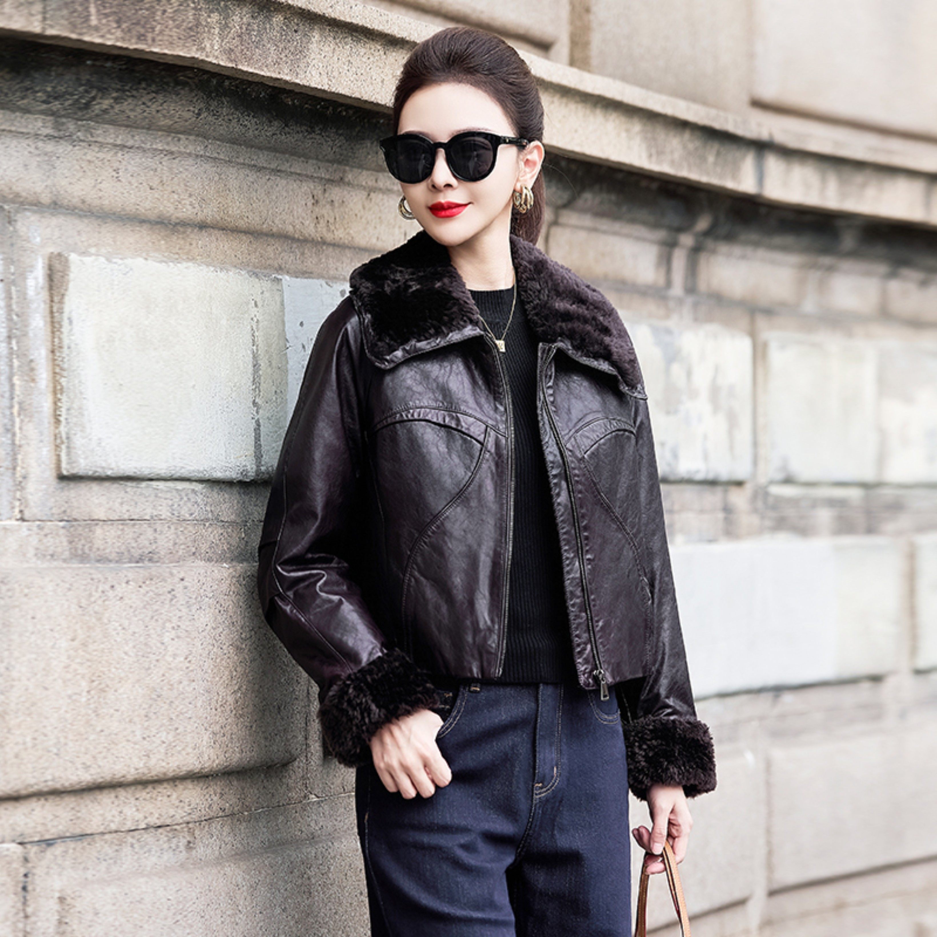 海宁进口头层绵羊皮90鹅绒羽绒服皮衣女2025秋冬新羊毛领短款外套,淘宝优惠券,粉丝福利购,淘宝优惠卷