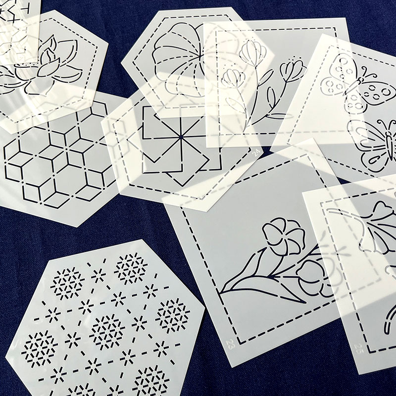 12x12cm刺子绣图案模板茶席模板可重复使用手工拓图刺绣图案模版 - 图1