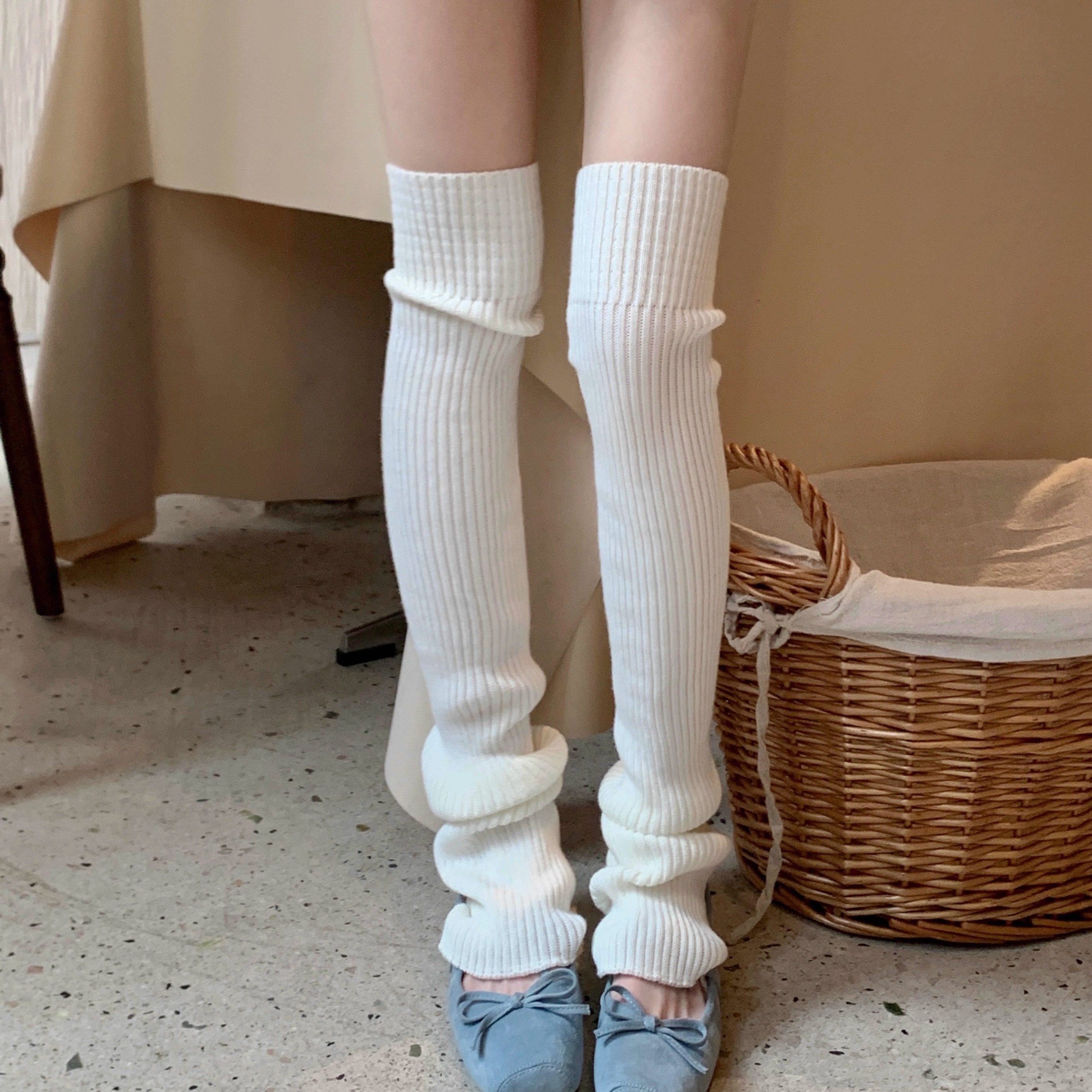 Wuuuus 踩脚袜套女春秋款芭蕾风长筒堆堆袜子竖纹针织露趾小腿套,淘宝优惠券,粉丝福利购,淘宝优惠卷