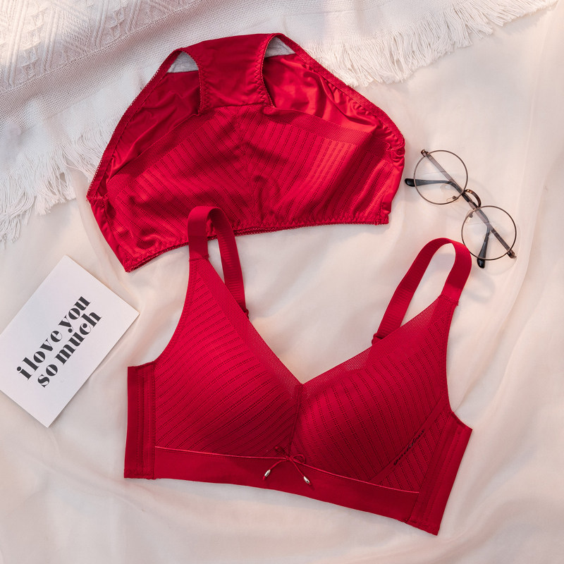 红色内衣套装女小胸聚拢薄款胸罩无钢圈莫代尔本命年文胸结婚新娘,淘宝优惠券,粉丝福利购,淘宝优惠卷