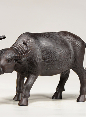 黑檀实木雕刻水牛摆件木头根雕十二生肖春耕牛家居客厅装饰工艺品