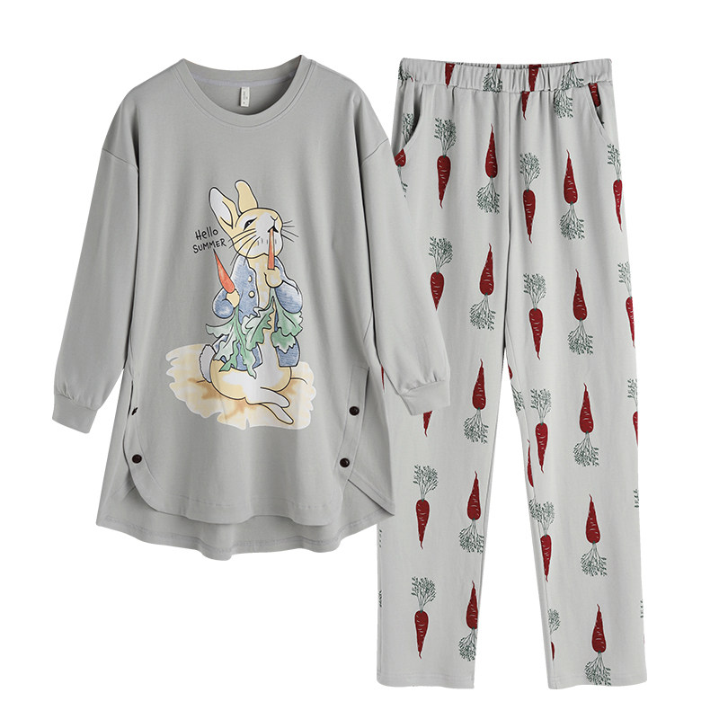 纯棉长袖韩版秋冬两件套长款睡衣 jeeyuntoo吉运兔睡衣/家居服套装