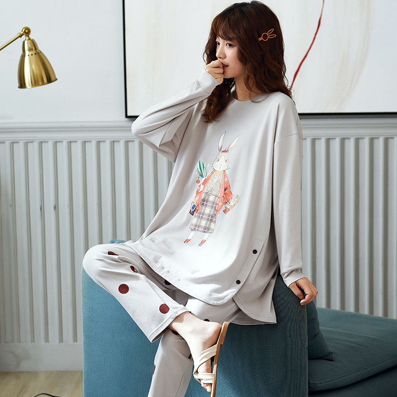 纯棉长袖秋卡通长款春秋宽松睡衣 jeeyuntoo吉运兔睡衣/家居服套装