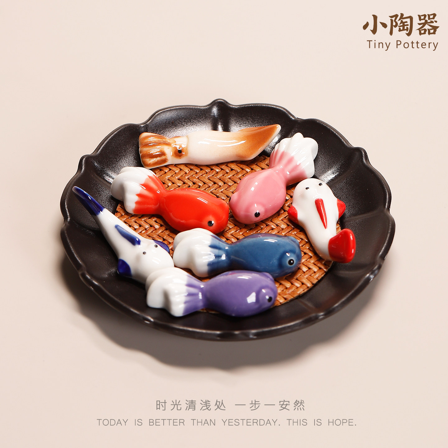 日式杂货实心陶瓷金鱼筷架家用筷枕手绘笔托桌面小物创意送礼餐具,淘宝优惠券,粉丝福利购,淘宝优惠卷