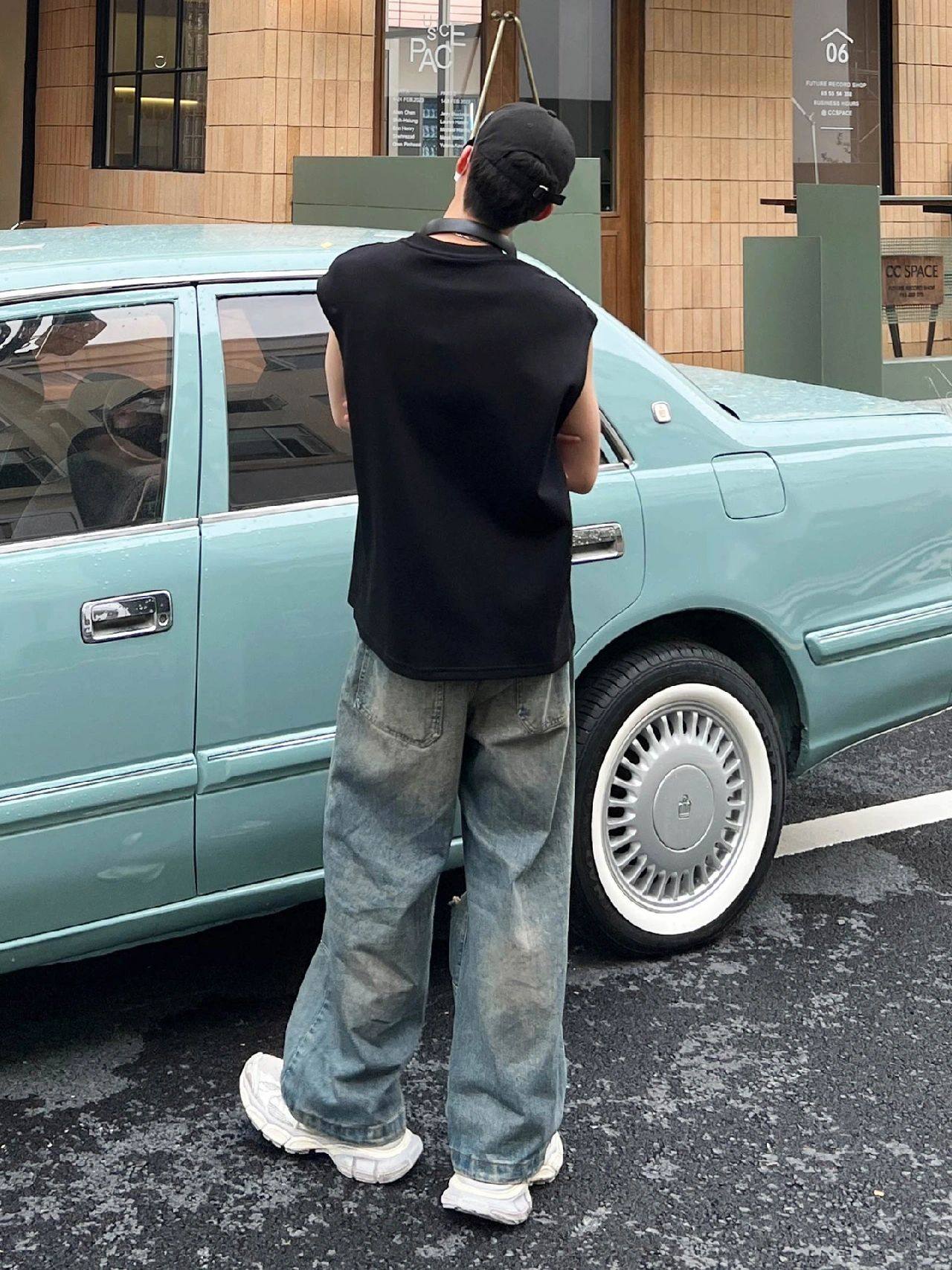 美式高街vibe做旧膝盖破洞牛仔裤男复古潮流宽松直筒阔腿百搭裤子,淘宝优惠券,粉丝福利购,淘宝优惠卷