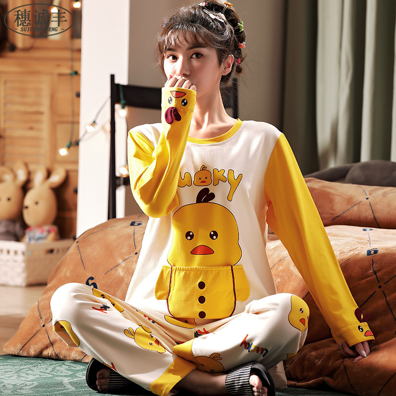 春秋季长袖纯棉韩版卡通加大码睡衣 穗诚丰睡衣/家居服套装