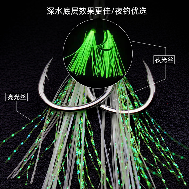 新款海钓铁板钩路亚钢丝单双钩夜光亮丝鲅鱼钩快抽慢摇钓鱼巨大物 - 图0