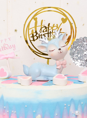 情侣梅花鹿家居饰品卡通树脂可爱