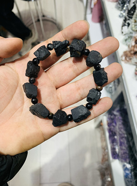 天然黑碧玺原石手链手串电气石不规则天然水晶原石原矿电气石招财