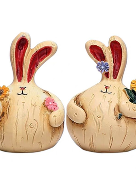 树下盒一对入美式复古乡村仿木纹憨憨胖兔摆件家居店铺装饰摆设