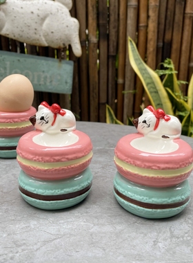 重工手绘釉下彩可爱猫咪马卡龙陶瓷蛋托鸡蛋盅小猫首饰收纳摆件