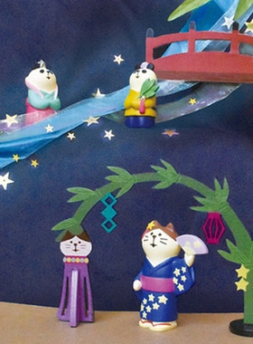 树下盒七夕节牛郎织女小公仔摆件