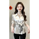 ເສື້ອຍືດແຂນສັ້ນຂອງແມ່ຍິງ simulated Silk Satin ສີຂາວດ້ານເທິງ
