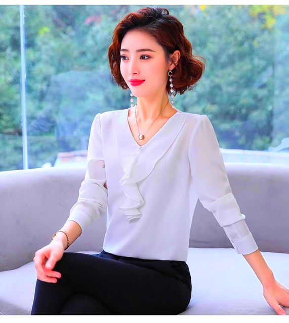 ເສື້ອຢືດ chiffon ສີແດງ ruffled ຫວານສໍາລັບແມ່ຍິງ