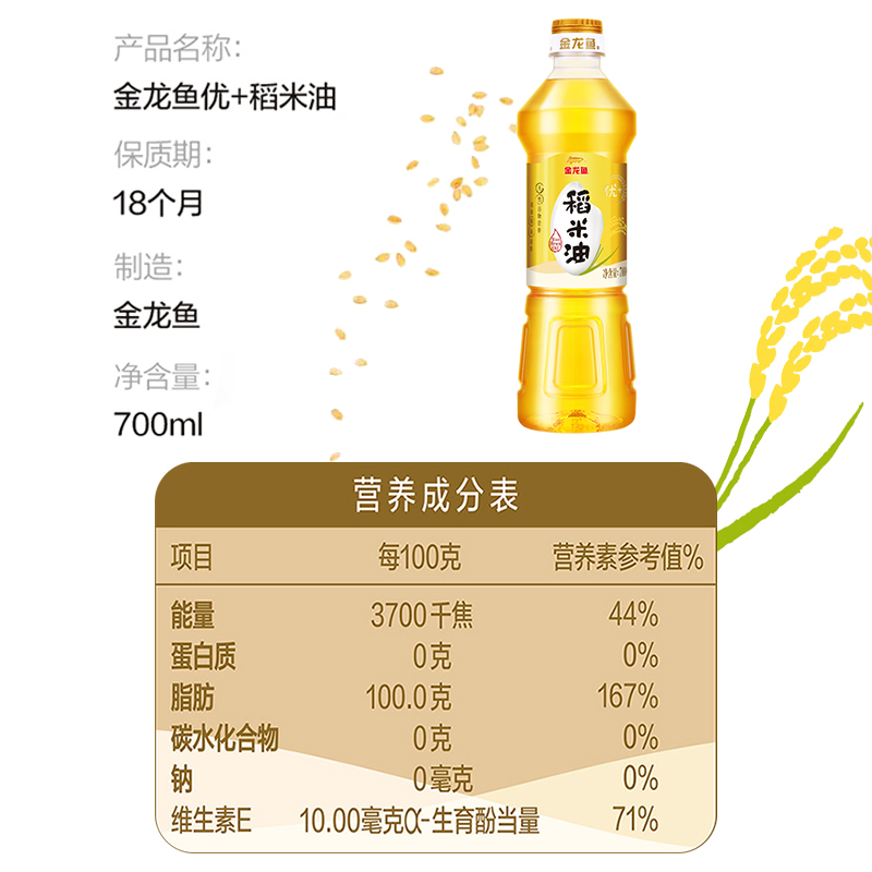 金龙鱼优+稻米油700ML 植物油米糠油食用油小瓶装团购批发 - 图2