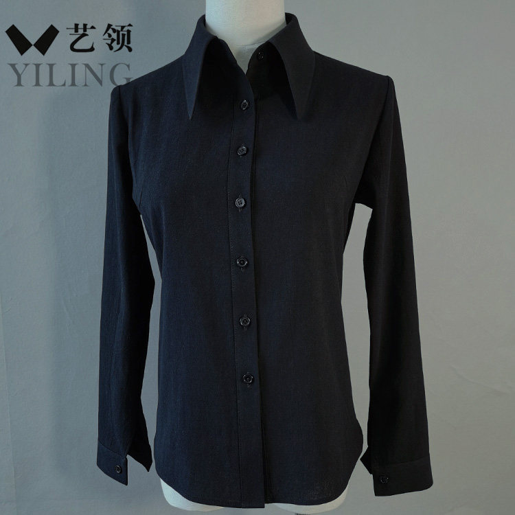 复古水洗肌理压纹纯棉通勤白领职业OL内搭外穿长袖大尖领女衬衫衣
