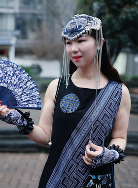 蓝染新中式发箍复古国潮民族风宽边压发发箍女士遮白发时尚头饰