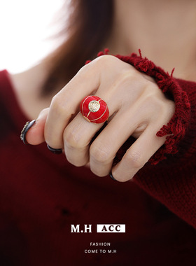 红色滴油灯笼戒指女款小众原创设计新年食指戒轻奢高级感百搭指环