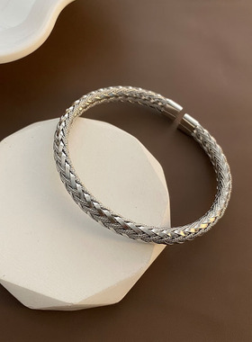 精品欧美简约轻奢气质环形开口手镯女密线压纹小众设计手环