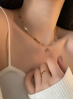 淡水珍珠项链女彩色串珠时尚百搭颈链优雅高级感日常搭配锁骨链