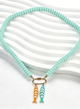 海滩度假时尚项饰沙滩串珠项链女鱼吊坠波西米亚风欧美饰品