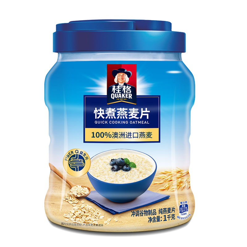 桂格快煮燕麦片1000g*1罐装冲饮谷物原味煮食营养燕麦片桶装早餐 - 图0