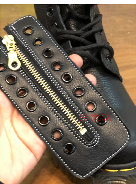 快脱拉链牌8孔黑色可拆马丁靴