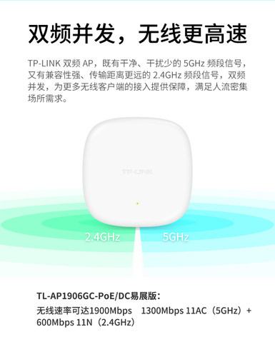 TP-LINK千兆端口吸顶式无线AP双频5G大功率1900M路由器全屋wifi5覆盖家用商用TPLINK普联TL-AP1906GC-POE/DC-图2