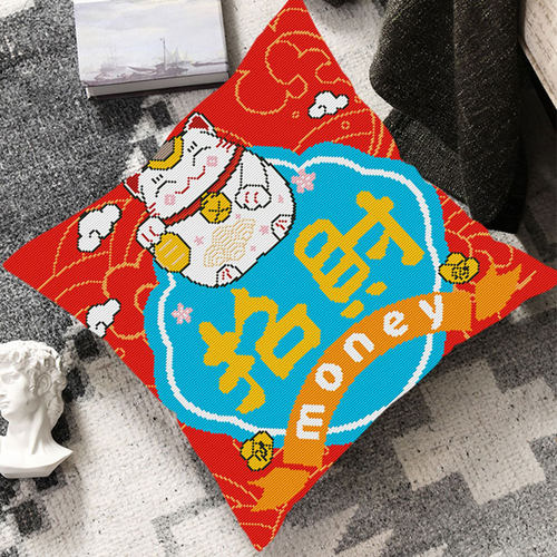 十字绣抱枕国潮喜庆招财纳福靠枕客厅沙发卧室抱枕套简单手工自绣 - 图3