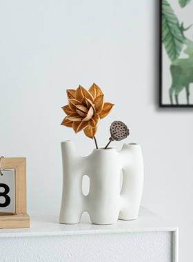 创意简约几何造型陶瓷花器装饰品花瓶摆件样板房客厅玄关干花花瓶